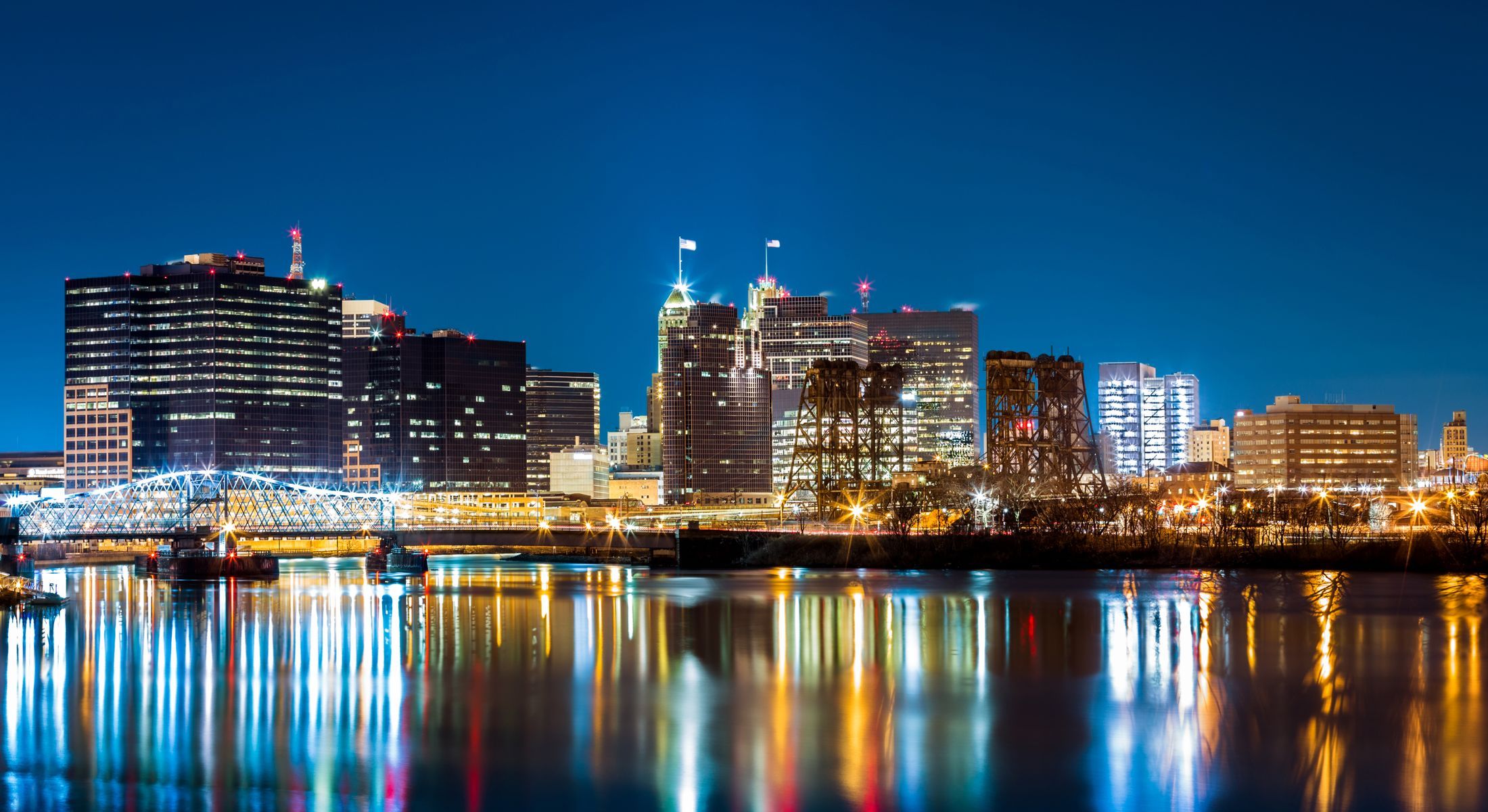 city skyline at night